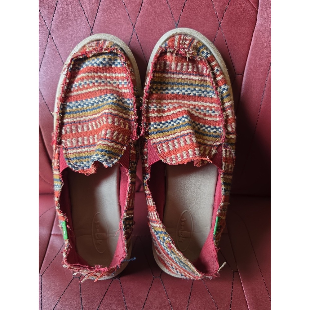 Sanuk Women's Slip-On Flats Multicolor Striped Woven Fabric Round Toe US 9